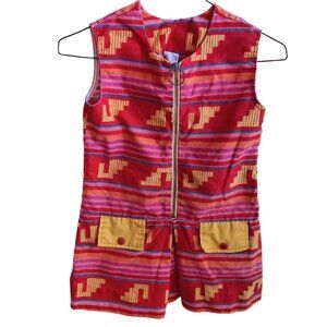 Vintage Girls 10 Dress 1960s King Kole Miami Sleeveless Zip Aztec Geometric mod